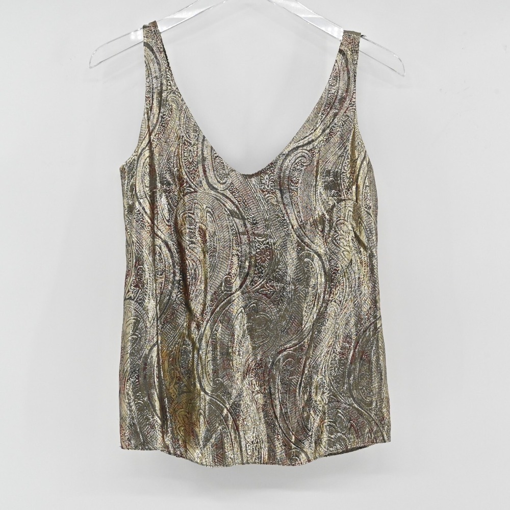 J Crew Metallic Paisley Silk Tank Top Womens Size‎ 00 Gold Holiday Party 07030